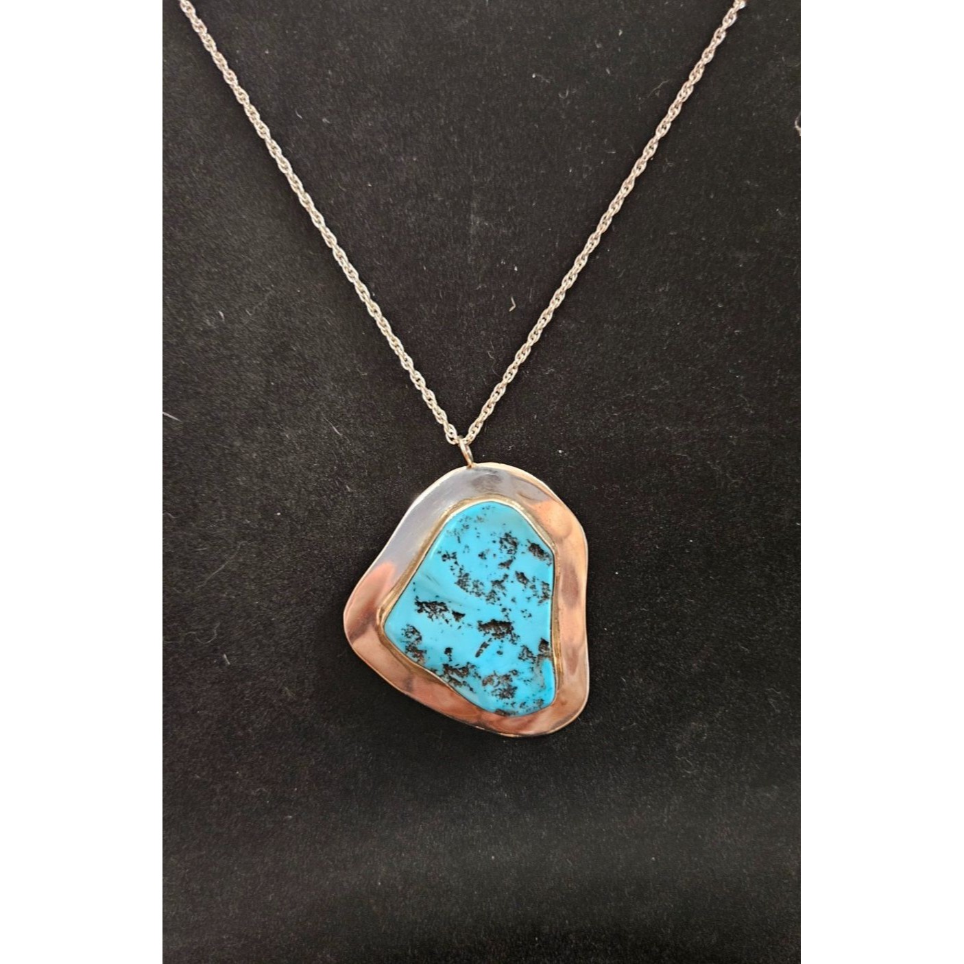 Native American Hand Made Sterling Turquoise Pendant & Chain Artist Initial